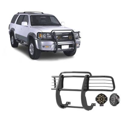 Grille Guard With Set of 7.0" Black Trim Rings LED Flood Lights-Black-1999-2002 Toyota 4Runner|Black Horse Off Road