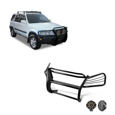 Grille Guard With Set of 7.0" Black Trim Rings LED Flood Lights-Black-1997-2001 Honda CR-V|Black Horse Off Road