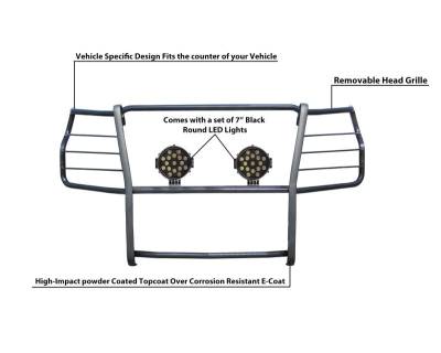 Black Horse Off Road - Grille Guard With Set of 7.0" Black Trim Rings LED Flood Lights-Black-Silverado 3500 HD/Silverado 2500 HD|Black Horse Off Road - Image 9
