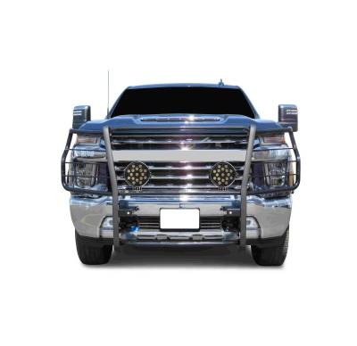 Black Horse Off Road - Grille Guard With Set of 7.0" Black Trim Rings LED Flood Lights-Black-Silverado 3500 HD/Silverado 2500 HD|Black Horse Off Road - Image 10