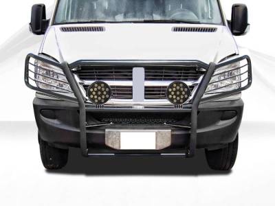 Grille Guard With Set of 7.0" Black Trim Rings LED Flood Lights-Black-Dodge,Mercedes and Freightliner Sprinter|Black Horse Off Road