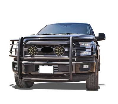 Grille Guard With Set of 7.0" Black Trim Rings LED Flood Lights-Black-F-250/F-350/F-450/F-550 SD|Black Horse Off Road