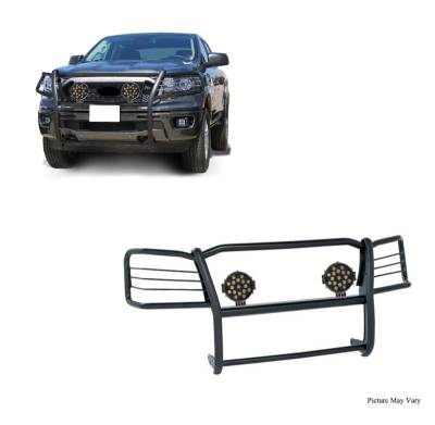 Grille Guard With Set of 7.0" Black Trim Rings LED Flood Lights-Black-2019-2023 Ford Ranger|Black Horse Off Road