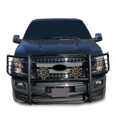 Black Horse Off Road - Grille Guard With Set of 7.0" Black Trim Rings LED Flood Lights-Black-2015-2024 Ford F-150|Black Horse Off Road - Image 6