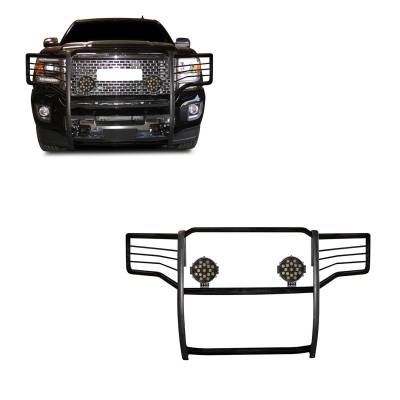 Grille Guard With Set of 7.0" Black Trim Rings LED Flood Lights-Black-Sierra 2500 HD/Sierra 3500 HD|Black Horse Off Road