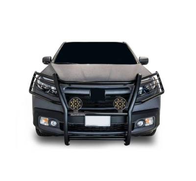 Grille Guard With Set of 7.0" Black Trim Rings LED Flood Lights-Black-2016-2019 Honda Ridgeline|Black Horse Off Road