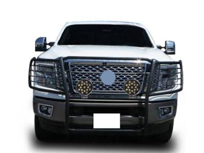 Grille Guard With Set of 7.0" Black Trim Rings LED Flood Lights-Black-2016-2024 Nissan Titan XD|Black Horse Off Road