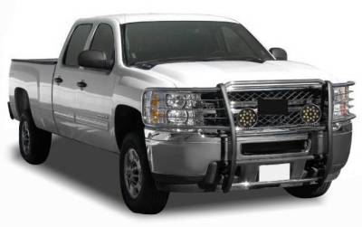 Grille Guard With Set of 7.0" Black Trim Rings LED Flood Lights-Stainless Steel-2007-2013 Chevrolet Silverado 1500|Black Horse Off Road