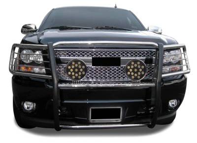 Grille Guard With Set of 7.0" Black Trim Rings LED Flood Lights-Stainless Steel-Avalanche/Suburban 1500/Tahoe|Black Horse Off Road