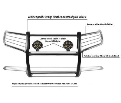 Black Horse Off Road - Grille Guard With Set of 7.0" Black Trim Rings LED Flood Lights-Stainless Steel-Frontier/Pathfinder|Black Horse Off Road - Image 7