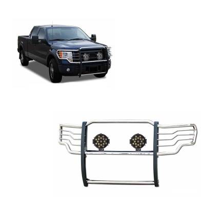 Black Horse Off Road - Grille Guard With Set of 7.0" Black Trim Rings LED Flood Lights-Stainless Steel-2015-2024 Ford F-150|Black Horse Off Road - Image 2