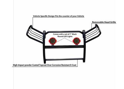Black Horse Off Road - Grille Guard With Set of 7.0" Red Trim Rings LED Flood Lights-Black-2006-2018 Toyota RAV4|Black Horse Off Road - Image 5
