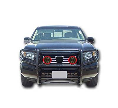 Grille Guard With Set of 7.0" Red Trim Rings LED Flood Lights-Black-2006-2014 Honda Ridgeline|Black Horse Off Road