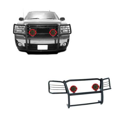 Grille Guard With Set of 7.0" Red Trim Rings LED Flood Lights-Black-2007-2013 GMC Sierra 1500|Black Horse Off Road