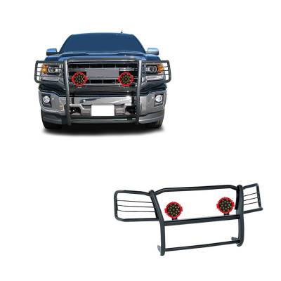 Grille Guard With Set of 7.0" Red Trim Rings LED Flood Lights-Black-Sierra 1500 Limited/Sierra 1500|Black Horse Off Road