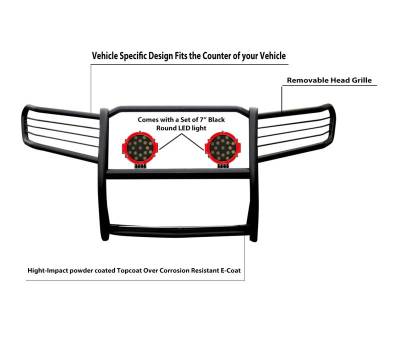 Black Horse Off Road - Grille Guard With Set of 7.0" Red Trim Rings LED Flood Lights-Black-2009-2015 Honda Pilot|Black Horse Off Road - Image 3