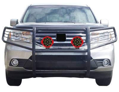 Black Horse Off Road - Grille Guard With Set of 7.0" Red Trim Rings LED Flood Lights-Black-2009-2015 Honda Pilot|Black Horse Off Road - Image 2