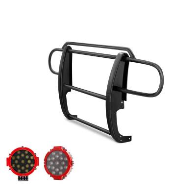 Grille Guard With Set of 7.0" Red Trim Rings LED Flood Lights-Black-2007-2018 Jeep Wrangler JK|Black Horse Off Road