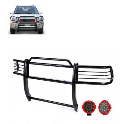 Grille Guard With Set of 7.0" Red Trim Rings LED Flood Lights-Black-2001-2005 Toyota RAV4|Black Horse Off Road