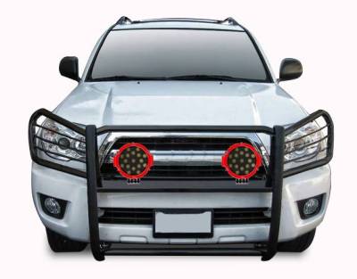 Grille Guard With Set of 7.0" Red Trim Rings LED Flood Lights-Black-GX470/4Runner|Black Horse Off Road