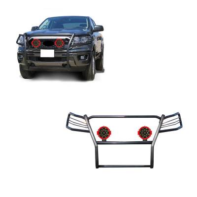 Grille Guard With Set of 7.0" Red Trim Rings LED Flood Lights-Black-2019-2023 Ford Ranger|Black Horse Off Road