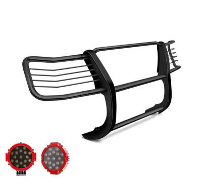 Black Horse Off Road - Grille Guard With Set of 7.0" Red Trim Rings LED Flood Lights-Black-2016-2024 Nissan Titan XD|Black Horse Off Road - Image 6