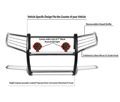 Black Horse Off Road - Grille Guard With Set of 7.0" Red Trim Rings LED Flood Lights-Stainless Steel-Frontier/Pathfinder|Black Horse Off Road - Image 7