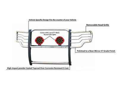 Black Horse Off Road - Grille Guard With Set of 7.0" Red Trim Rings LED Flood Lights-Stainless Steel-2015-2024 Ford F-150|Black Horse Off Road - Image 7