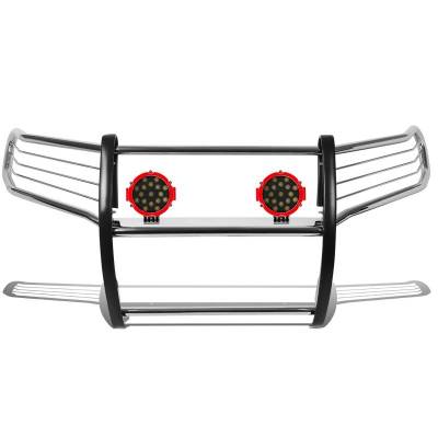 Grille Guard With Set of 7.0" Red Trim Rings LED Flood Lights-Stainless Steel-2010-2024 Toyota 4Runner|Black Horse Off Road