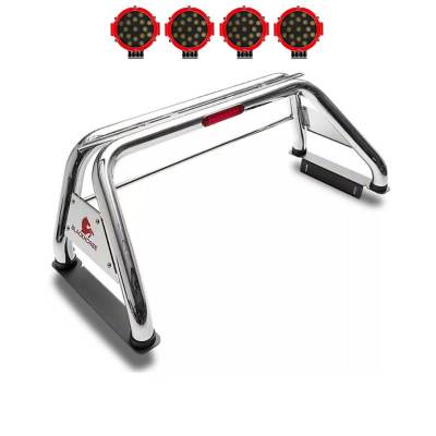 CLASSIC Roll Bar With 2 pairs of 7.0" Red Trim Rings LED Flood Lights-Stainless Steel-F-250 Super Duty/F-350 Super Duty/F-450 Super Duty|Black Horse Off Road