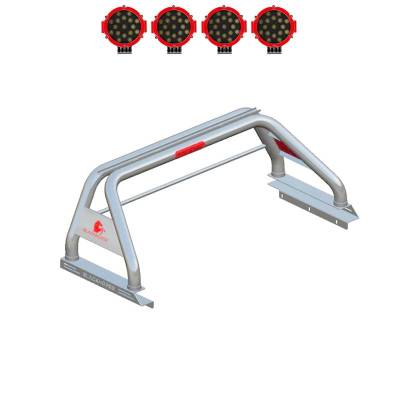 CLASSIC Roll Bar With 2 pairs of 7.0" Red Trim Rings LED Flood Lights-Stainless Steel-2005-2021 Nissan Frontier|Black Horse Off Road