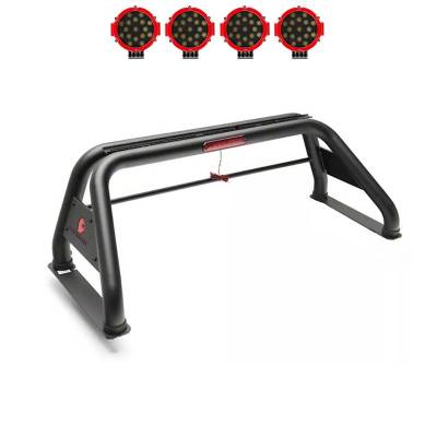 CLASSIC Roll Bar With 2 pairs of 7.0" Red Trim Rings LED Flood Lights-Black-Ram 1500/1500|Black Horse Off Road