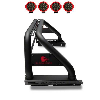 CLASSIC Roll Bar With 2 pairs of 7.0" Red Trim Rings LED Flood Lights-Black-2005-2021 Nissan Frontier|Black Horse Off Road