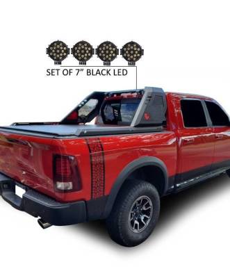 Black Horse Off Road - VIGOR Roll Bar With 2 pairs of 7.0" Black Trim Rings LED Flood Lights-Black-Silverado 1500/Sierra 1500/Ram 1500/F-150/Tundra|Black Horse Off Road - Image 3