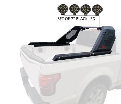 Black Horse Off Road - VIGOR Roll Bar With 2 pairs of 7.0" Black Trim Rings LED Flood Lights-Black-Silverado 1500/Sierra 1500/Ram 1500/F-150/Tundra|Black Horse Off Road - Image 4