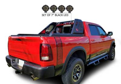 Black Horse Off Road - VIGOR Roll Bar With 2 pairs of 7.0" Black Trim Rings LED Flood Lights-Black-Silverado 1500/Sierra 1500/Ram 1500/F-150/Tundra|Black Horse Off Road - Image 7