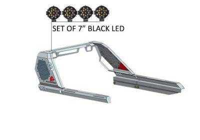 Black Horse Off Road - VIGOR Roll Bar With 2 pairs of 7.0" Black Trim Rings LED Flood Lights-Black-Silverado 1500/Sierra 1500/Ram 1500/F-150/Tundra|Black Horse Off Road - Image 12