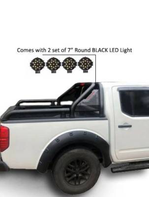 Black Horse Off Road - GLADIATOR Roll Bar Ladder Rack With 2 pairs of 7.0" Black Trim Rings LED Flood Lights-Black-2005-2021 Nissan Frontier|Black Horse Off Road - Image 12