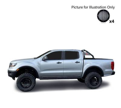 CLASSIC Roll Bar With 2 Set of 5.3".Black Trim Rings LED Flood Lights-Black-2019-2023 Ford Ranger|Black Horse Off Road