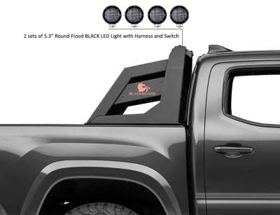 Black Horse Off Road - ARMOUR Roll Bar With 2 Set of 5.3".Black Trim Rings LED Flood Lights-Matte Black-Colorado/Canyon/Tacoma|Black Horse Off Road - Image 4