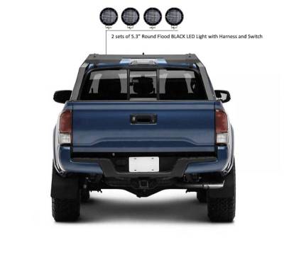 Black Horse Off Road - ARMOUR Roll Bar With 2 Set of 5.3".Black Trim Rings LED Flood Lights-Matte Black-Colorado/Canyon/Tacoma|Black Horse Off Road - Image 6