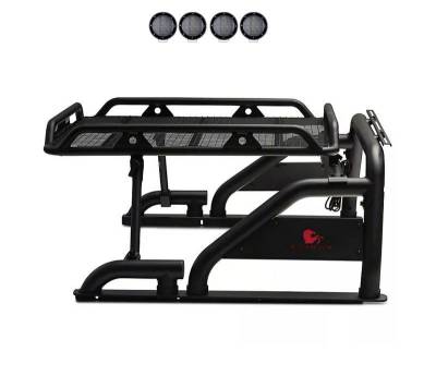 WARRIOR Roll Bar With 2 Set of 5.3".Black Trim Rings LED Flood Lights-Black-Silverado/Sierra 14+,Ford F-150 15+,Dodge Ram 15+|Black Horse Off Road