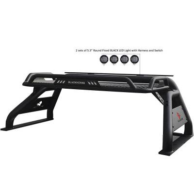 Black Horse Off Road - ATLAS Roll Bar Ladder Rack With 2 Set of 5.3".Black Trim Rings LED Flood Lights-Black-2005-2021 Nissan Frontier|Black Horse Off Road - Image 22