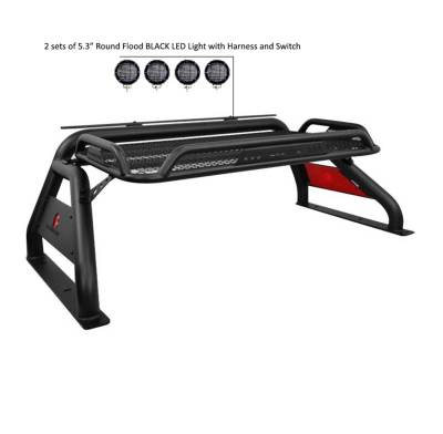 Black Horse Off Road - ATLAS Roll Bar Ladder Rack With 2 Set of 5.3".Black Trim Rings LED Flood Lights-Black-2005-2021 Nissan Frontier|Black Horse Off Road - Image 24