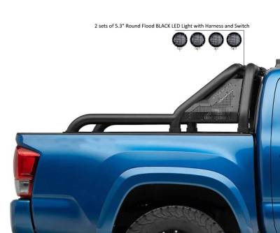 Black Horse Off Road - GLADIATOR Roll Bar Ladder Rack With 2 Set of 5.3".Black Trim Rings LED Flood Lights-Black-2019-2023 Ford Ranger|Black Horse Off Road - Image 18