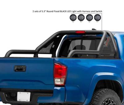 Black Horse Off Road - GLADIATOR Roll Bar Ladder Rack With 2 Set of 5.3".Black Trim Rings LED Flood Lights-Black-2019-2023 Ford Ranger|Black Horse Off Road - Image 20