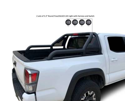 Black Horse Off Road - GLADIATOR Roll Bar Ladder Rack With 2 Set of 5.3".Black Trim Rings LED Flood Lights-Black-2019-2023 Ford Ranger|Black Horse Off Road - Image 22