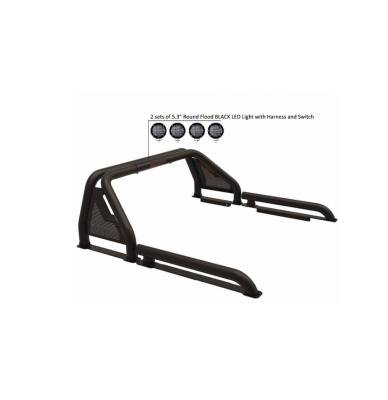 Black Horse Off Road - GLADIATOR Roll Bar Ladder Rack With 2 Set of 5.3".Black Trim Rings LED Flood Lights-Black-2019-2023 Ford Ranger|Black Horse Off Road - Image 24