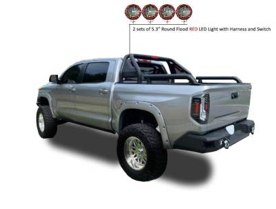 Black Horse Off Road - GLADIATOR Roll Bar Ladder Rack With 2 Sets of 5.3" Red Trim Rings LED Flood Lights-Black-Dodge/Ram 2500/3500, Chevrolet/GMC Silverado/Sierra 1500/2500 HD/3500/3500 HD, Ford F-150, Toyota Tundra, Nissan Titan|Black Horse Off Road - Image 30