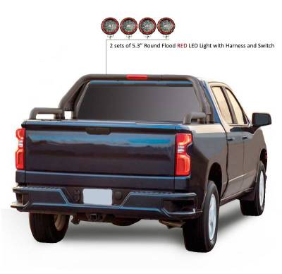 Black Horse Off Road - GLADIATOR Roll Bar Ladder Rack With 2 Sets of 5.3" Red Trim Rings LED Flood Lights-Black-Dodge/Ram 2500/3500, Chevrolet/GMC Silverado/Sierra 1500/2500 HD/3500/3500 HD, Ford F-150, Toyota Tundra, Nissan Titan|Black Horse Off Road - Image 34